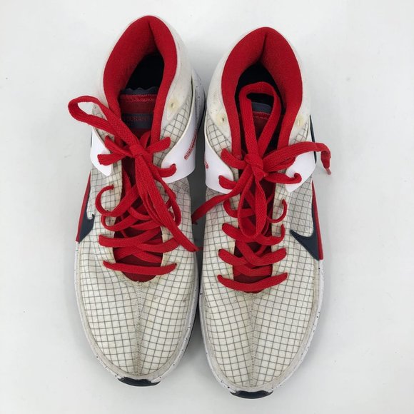 Nike Red & White Striped Athletic Shoes | Stylish Logo Accents